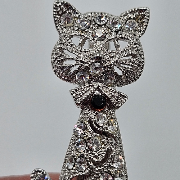VINTAGE Silver Tone Sparkle Pave Rhinestone Cat Hair Clip Alligator Barrette - Picture 4 of 7